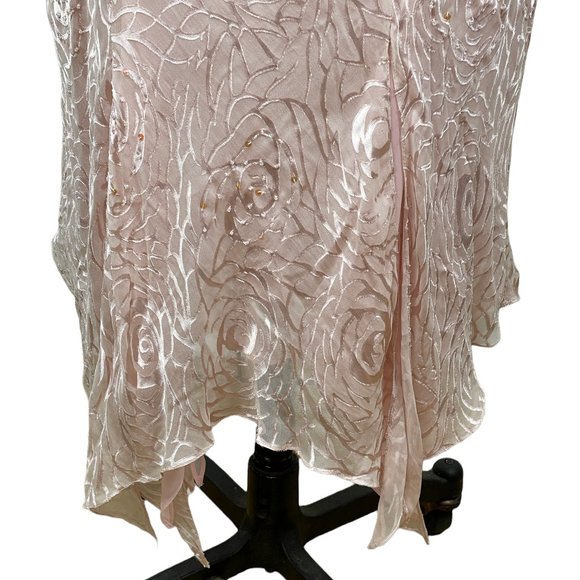 Pink silk sequin beaded evening dress with handkerchief hem - Picture 6 of 7